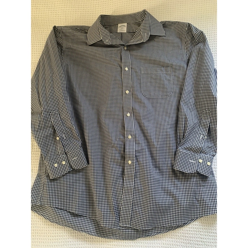 Brooks Brothers, Men's 17.5 2/3 Regent Fit 1818 , BLUE White Check, Non Iron - Picture 1 of 9